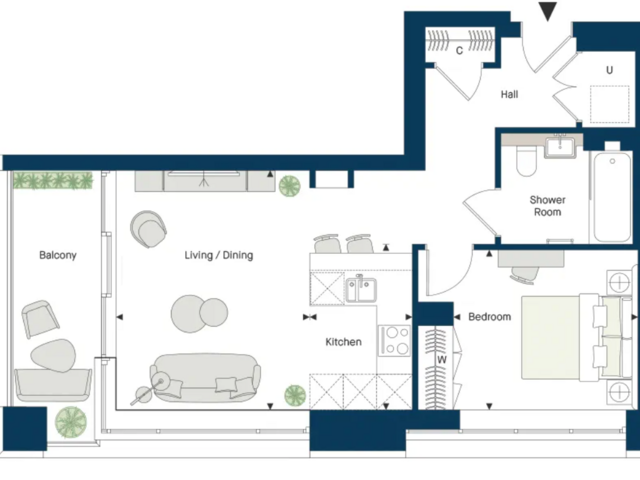 1 Bedroom Floor Plan